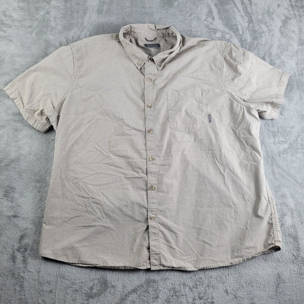 Eddie Bauer Shirt Mens 2XL Tan Beige Dots Button Down Short Sleeve Casual Career